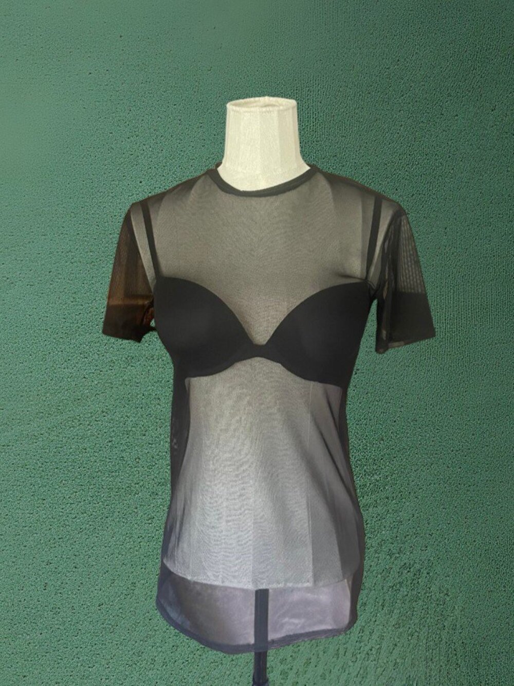 Mesh Transparent Layering Shirt Black Size Medium